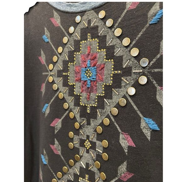 Double D Ranch Arrow Embellished LS Henley Top Short Sz S - Picture 2 of 7